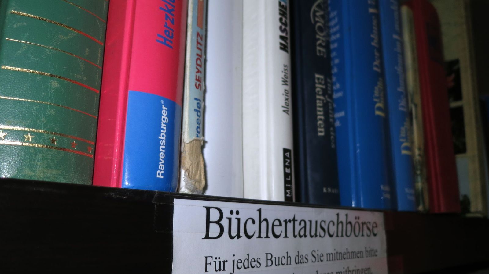 Büchertauschbrett im Waschmeister