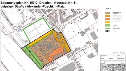 Ausriss aus dem alten Bebauungsplan 357 C - Gelände von Marina Garden, der so noch im Ratsinfosystem steht.