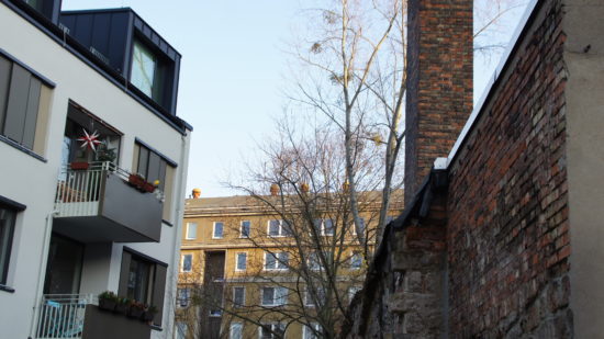 Blick auf die Rückseite der Häuser Martin-Luther-Straße