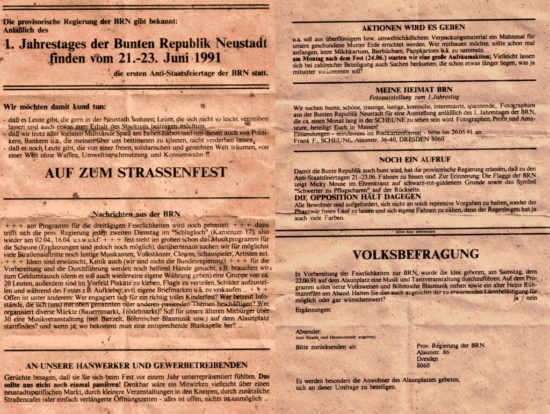 Aufruf zu den ersten Antistaatsfeiertagen der BRN von 1991