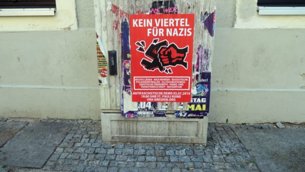 Mobilisierungsplakat: Kein Viertel für Nazis