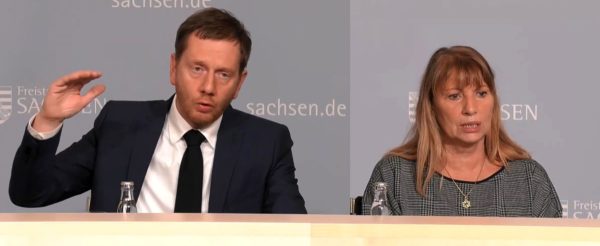 Ministerpräsident Michael Kretschmer (CDU) und Sozialministerin Petra Köpping (SPD) stellten am Freitagabend die neue Verordnung vor.