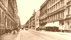 Hechtstraße mit Straßenbahn vor rund 100 Jahren