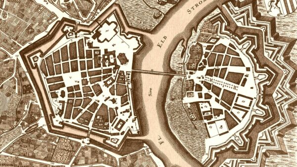 Karte von Dresden, um 1750 - die Innere Neustadt liegt hier im Innern der später geschleiften Festungsmauer