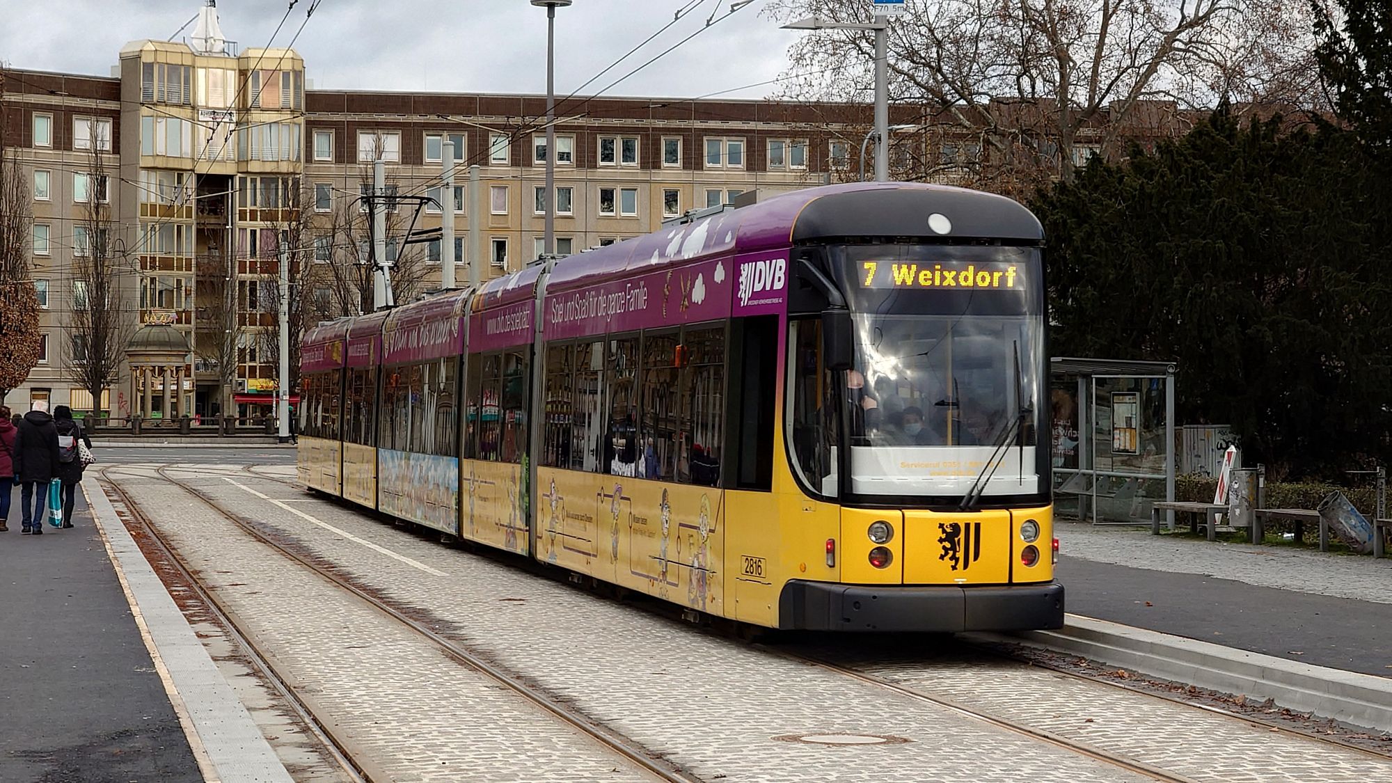 Straßenbahn am Albertplatz. Foto: Archiv Anton Launer