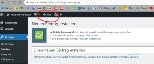 Neuen Beitrag erstellen.