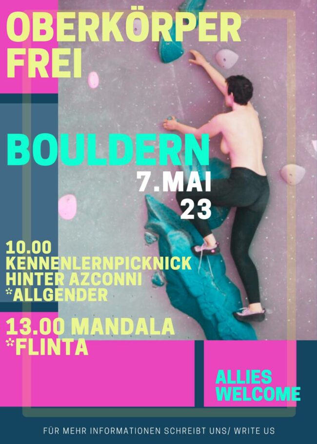 Plakat einer "Oben-Ohne" Boulder Aktion
