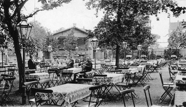 Biergarten der Reichskrone, zeitgenössische Postkarte