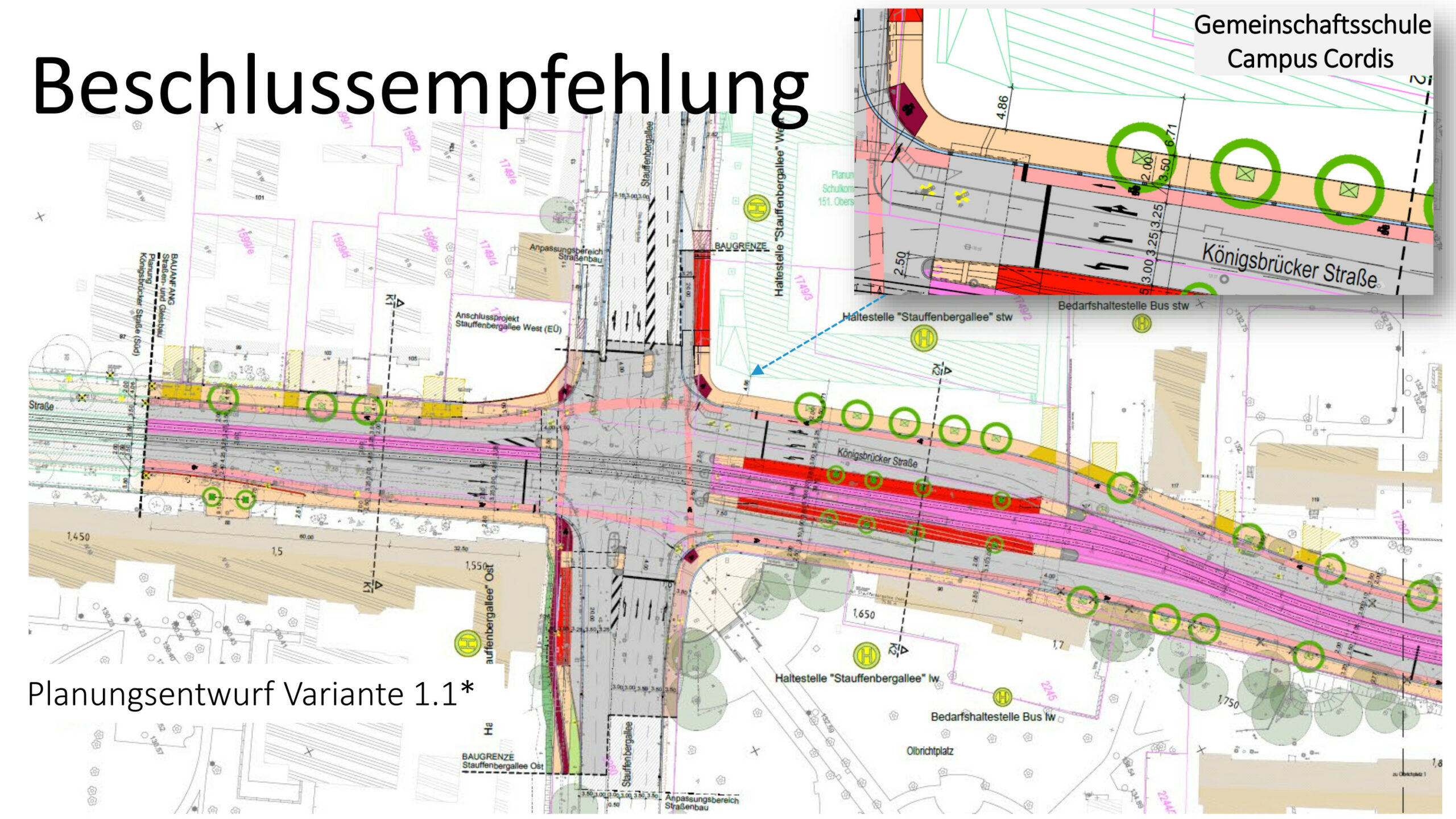 Aktueller Plan für die Umgestaltung der Kreuzung Stauffenbergallee, Königsbrücker Straße.