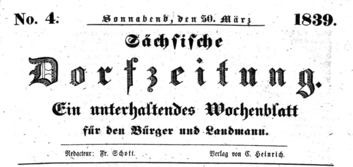 Sächsiche Dorfzeitung von 1839. 