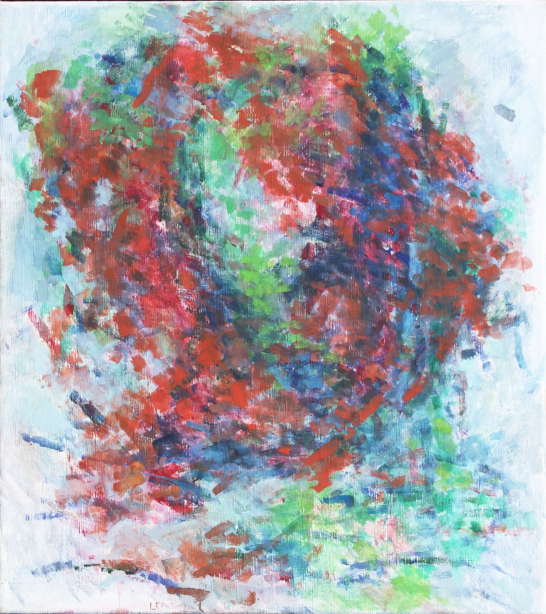 Gerda Lepke, geboren1939, Roter Busch (Laubegaster Ufer 39), 1974, Aquarell/Leinwand, 90 x 80 cm