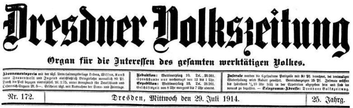 Dresdner Volkszeitung vom 29. Juli 1914