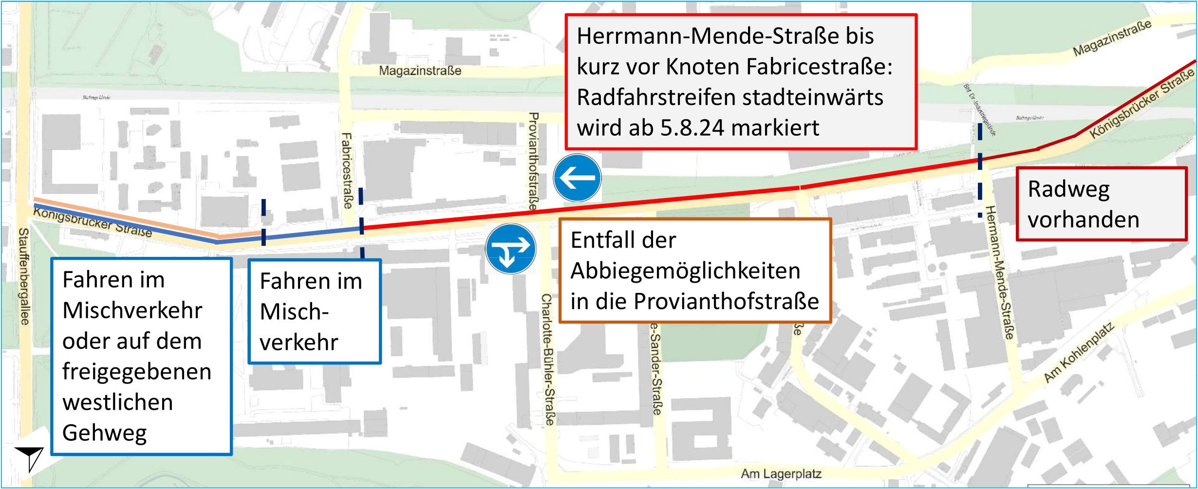 Radverkehrsanlage Königsbrücker Straße zwischen Hermann-Mende- und Fabricestraße - Grafik: Straßen- und Tiefbauamt.