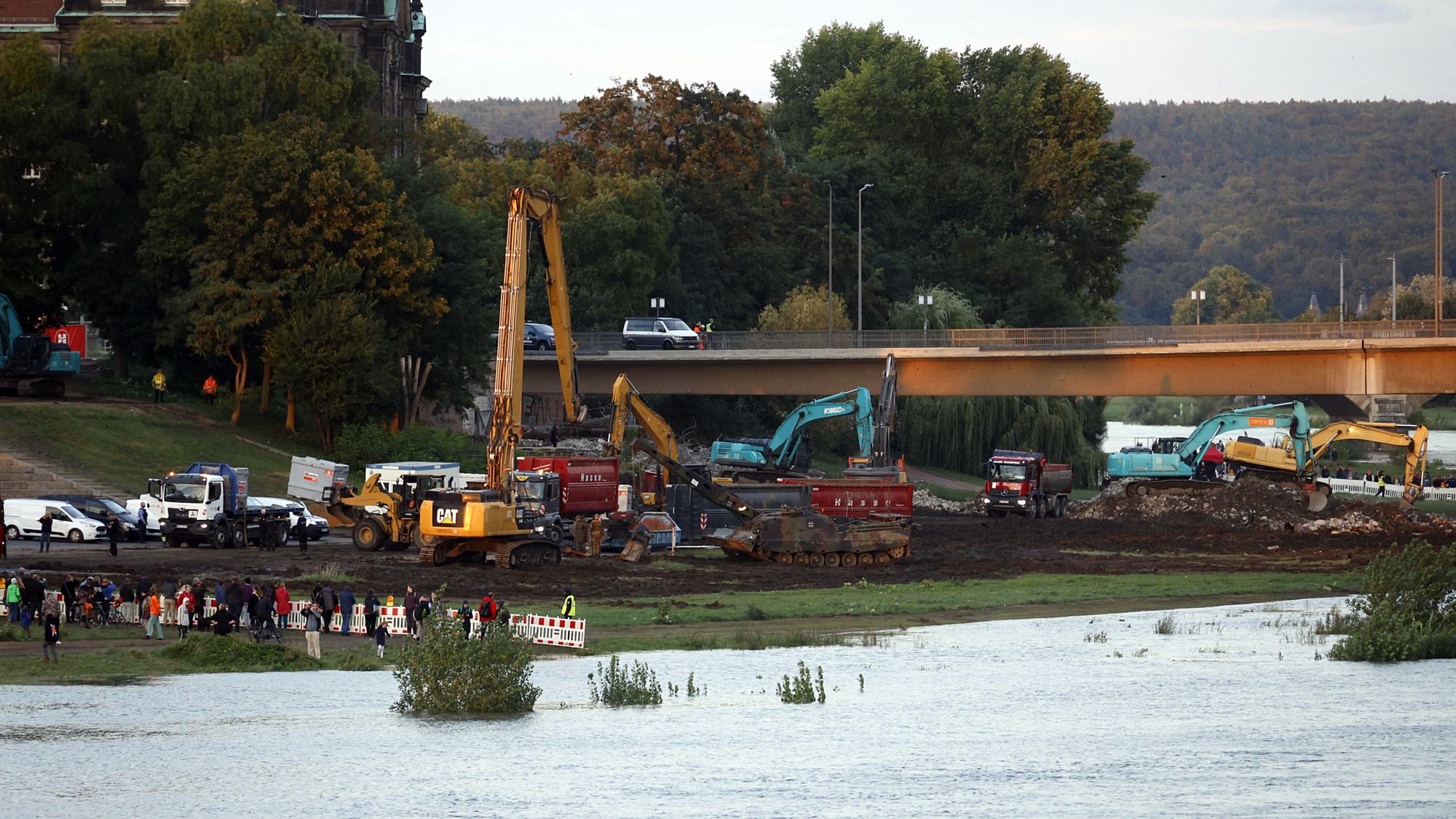 Abrissarbeiten an der Carolabrücke schreiten voran. Foto: Florian Varga