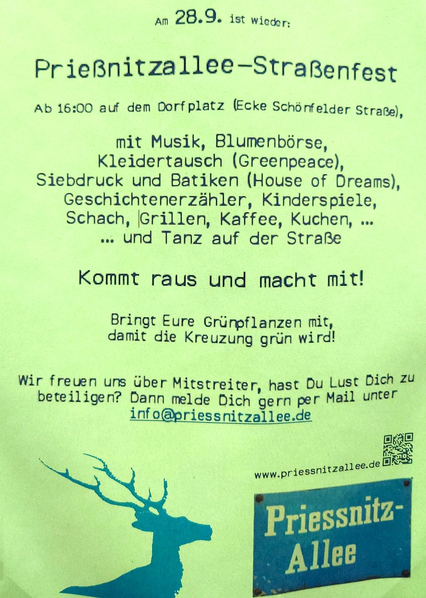 Flyer zum Straßenfest in der "Prießnitzallee". 