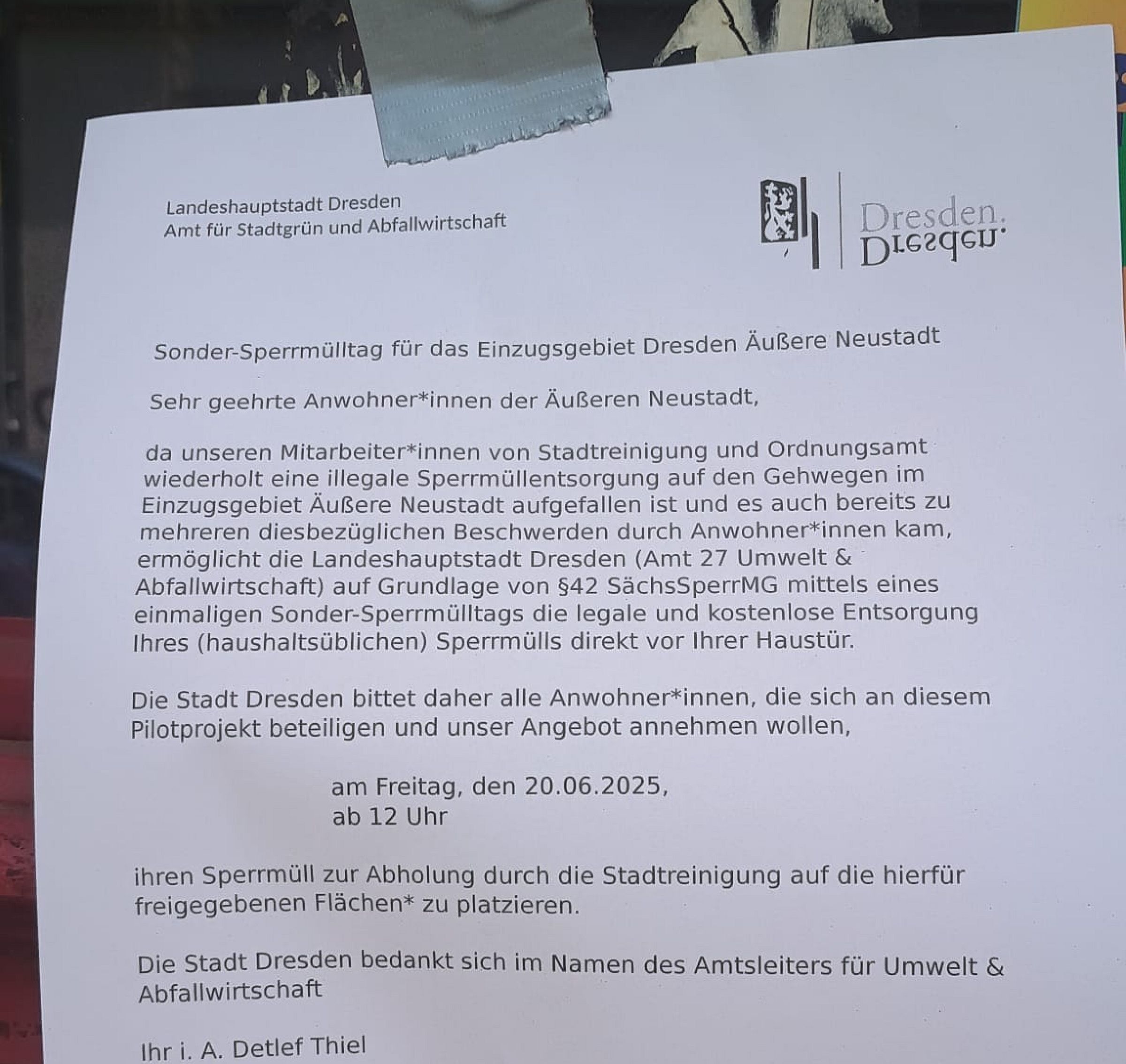 Falscher Aushang zum Sperrmülltag