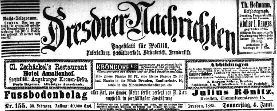 Dresdner Nachrichten vom 4. Juni 1885