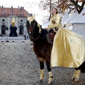 Augustusmarkt Goldene Reiterin Emma auf Wallach Apollo. Foto: Anton Launer