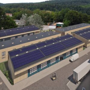 Gewerbehof FairWerk Dresden entsteht im Industriegelände Die neuen Hallen im Industriegelände entstehen ab Januar in Holzbauweise. Visualisierung: Atelier Lauströer Richter Architekten