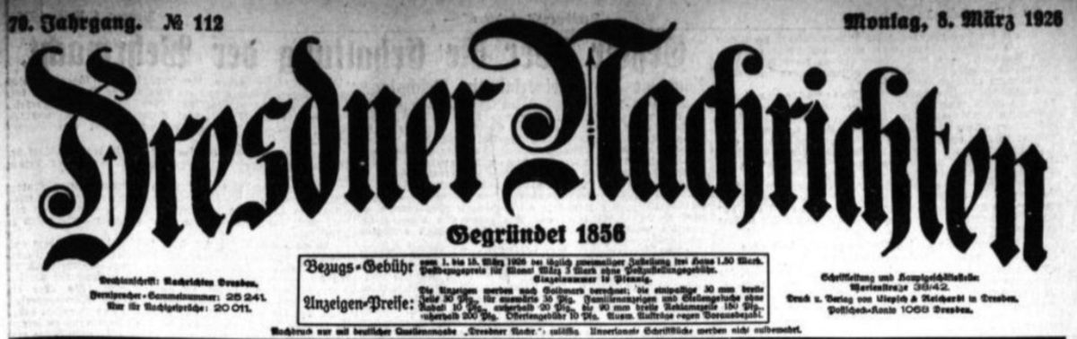 Dresdner Nachrichten vom 8. März 1926