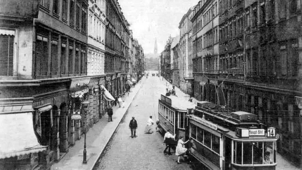 Postkarte "Görlitzer Straße mit Straßenbahn" - ca. 1942