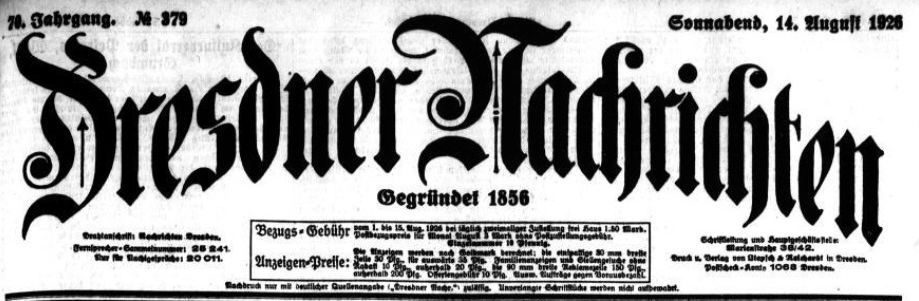 Dresdner Nachrichten vom 14. August 1926