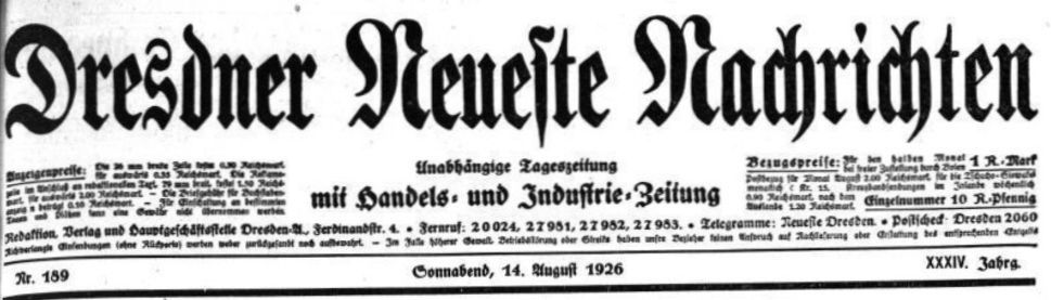Dresdner Neueste Nachrichten vom 14. August 1926